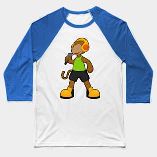 Monkey as Singer with Microphone & Headphone Baseball T-Shirt